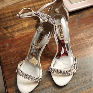 Badgley Mischka Crystal-Embellished White and Silver Heels